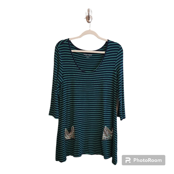 Soft Surroundings Green Navy Striped‎ Tunic Size Medium - Picture 1 of 12